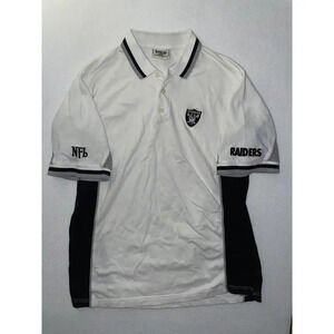 Vintage Oakland‎ Raiders Polo Shirt Mens White Black Size XL NFL Official Logo